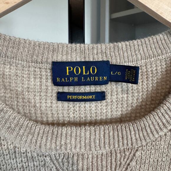 Polo Ralph Lauren Performance Cashmere Sweater Tan Waffle Knit Long Sleeves L - Picture 5 of 6